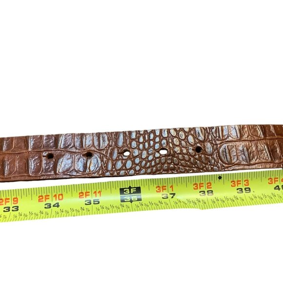 Michael Kors Brown Croc Embossed Genuine Leather Belt Gold Buckle Men Sz 36 FLAW - Picture 3 of 7